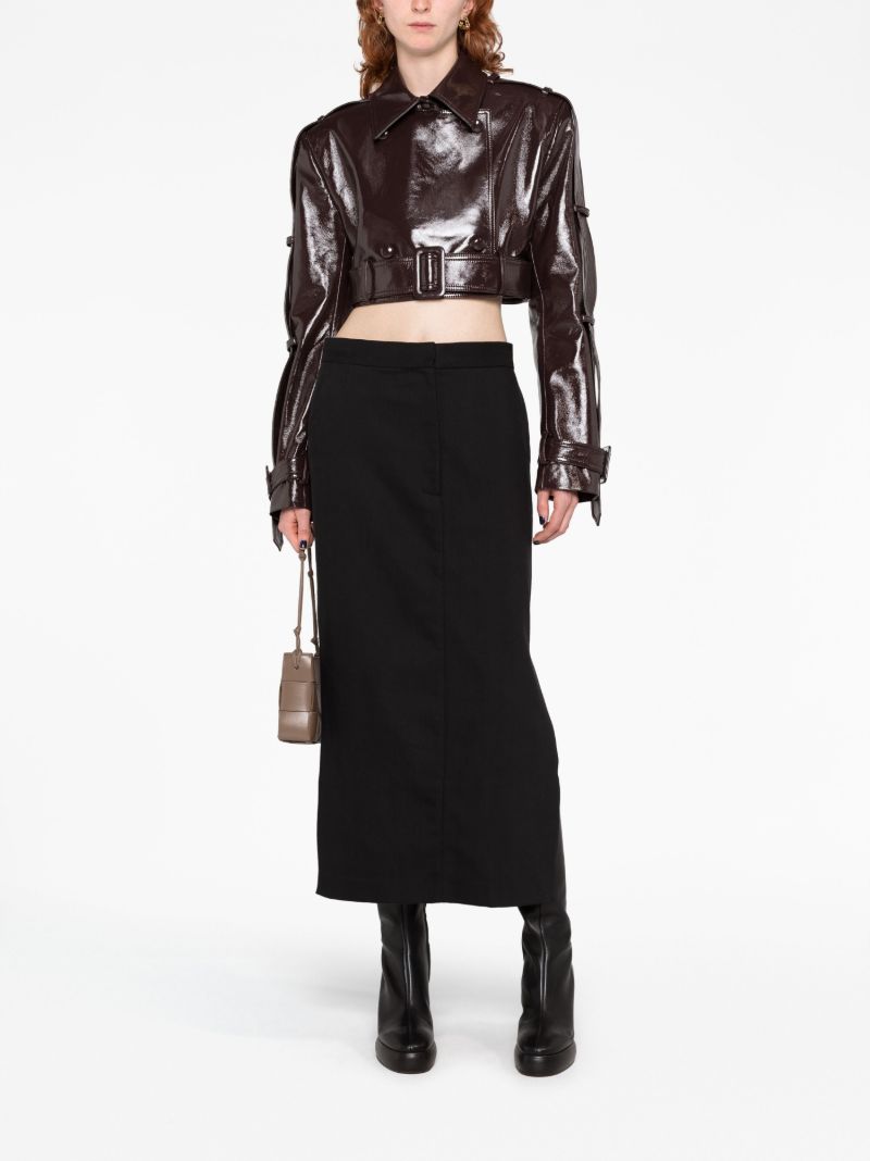 Brown Cropped Vinyl Biker Jacket