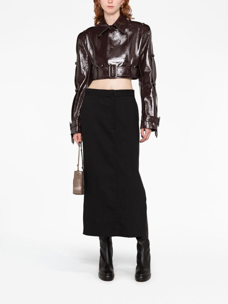 Brown Cropped Vinyl Biker Jacket