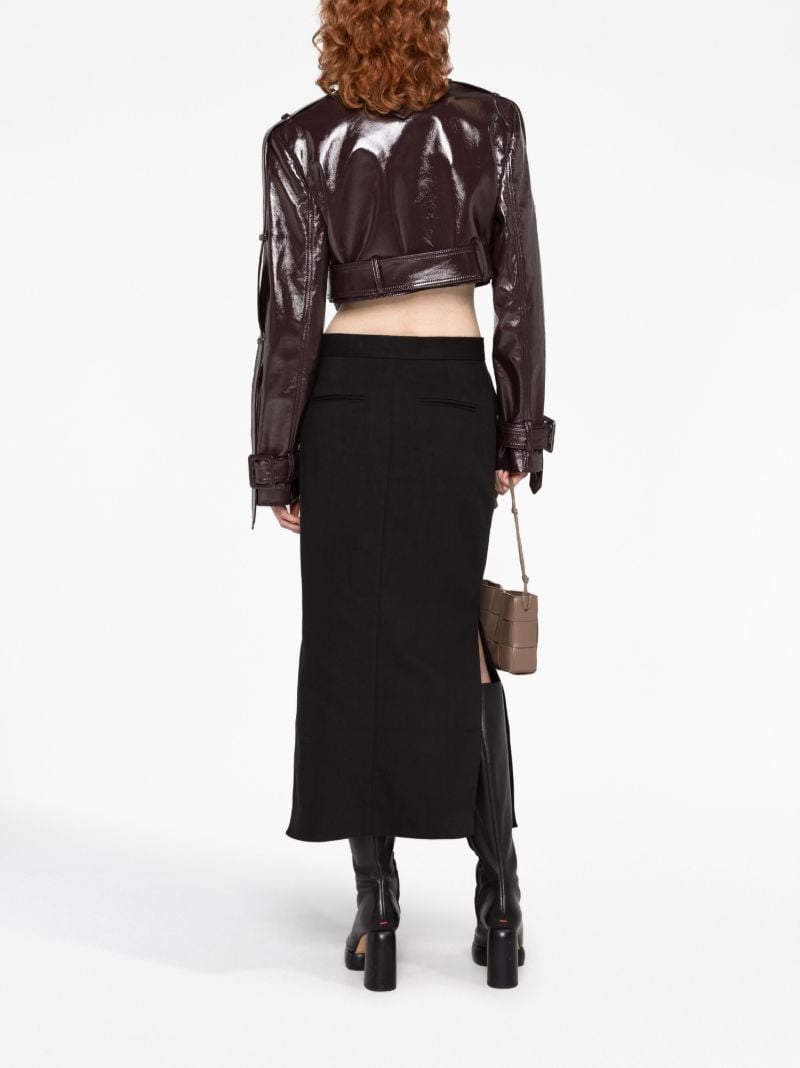 Brown Cropped Vinyl Biker Jacket