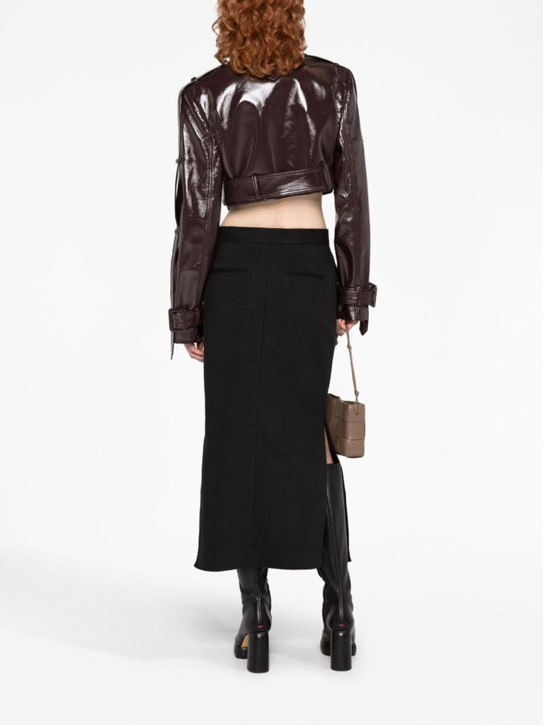 Brown Cropped Vinyl Biker Jacket