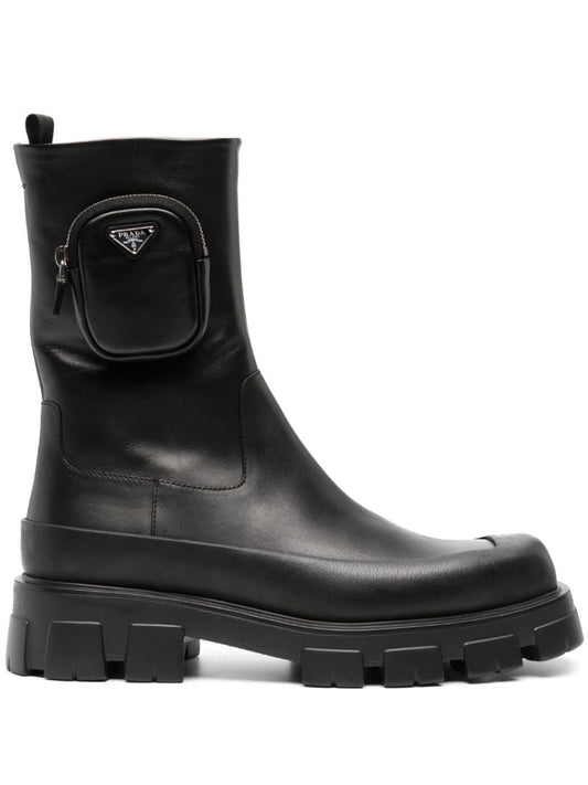Black Cobblestone Leather Combat Boots