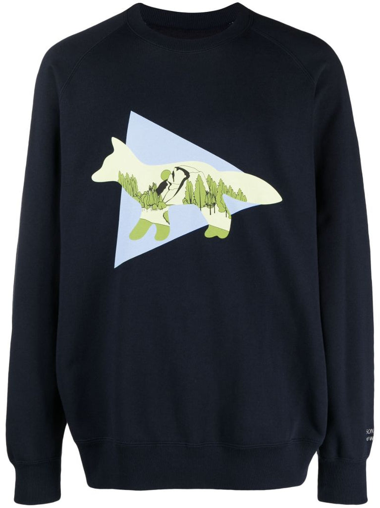 X Maison KitsunÃ_x0083_Â© Blue Crew Neck Sweatshirt