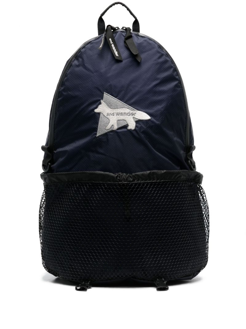 Blue Logo-patch Mesh-pocket Backpack