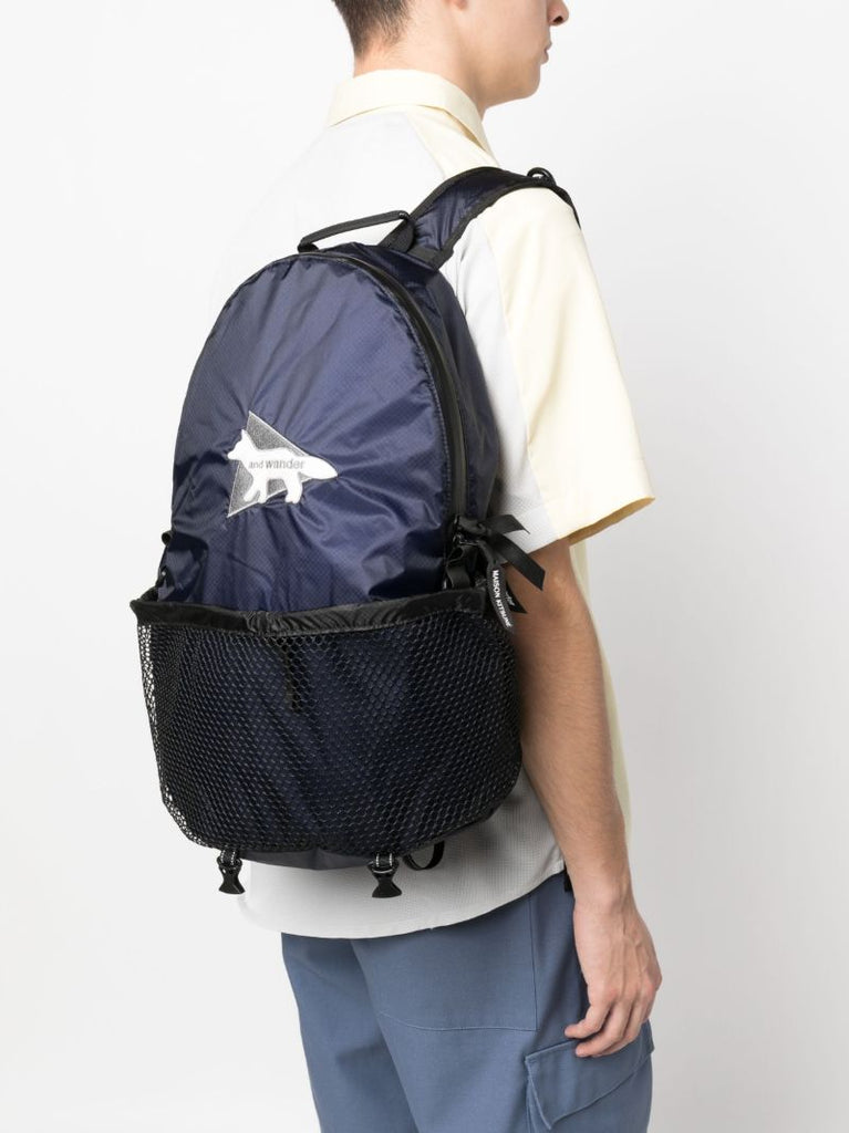 Blue Logo-patch Mesh-pocket Backpack