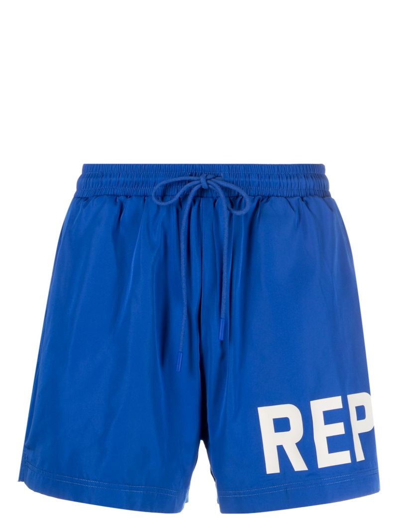 Blue Logo Print Swim Shorts