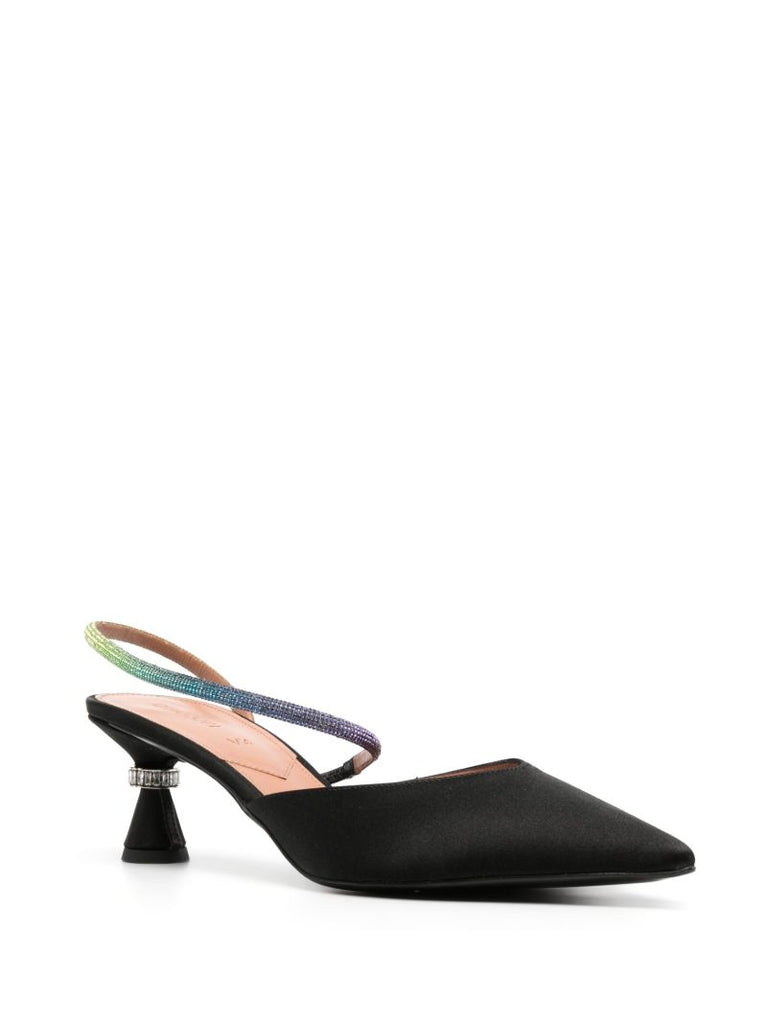 Black Saturn 50 Crystal Slingback Pumps