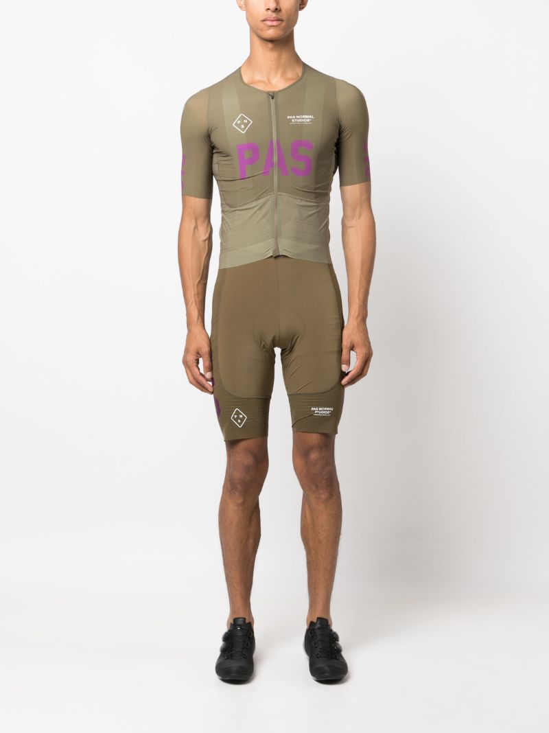 Green Pas Logo Print Bib Shorts