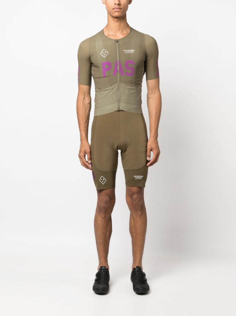 Green Pas Logo Print Bib Shorts