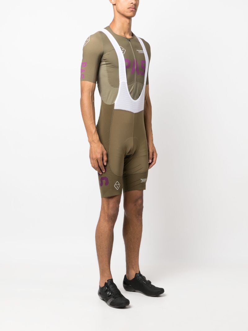 Green Pas Logo Print Bib Shorts