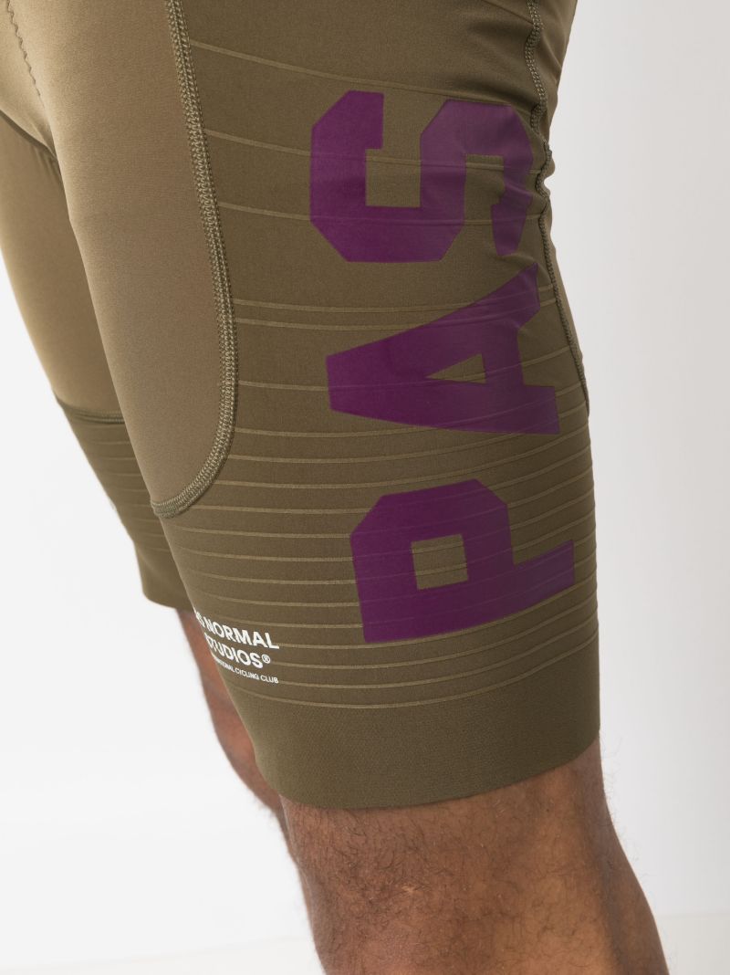 Green Pas Logo Print Bib Shorts