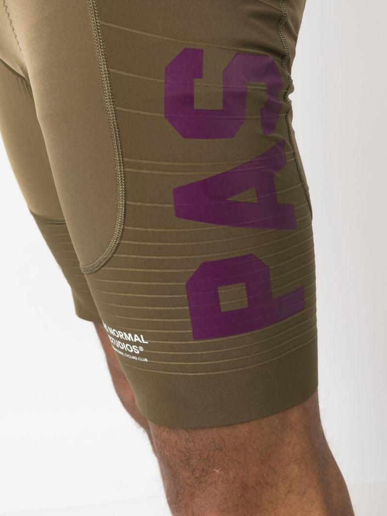 Green Pas Logo Print Bib Shorts