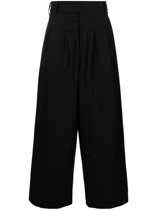 Black Wide-leg Cotton Trousers