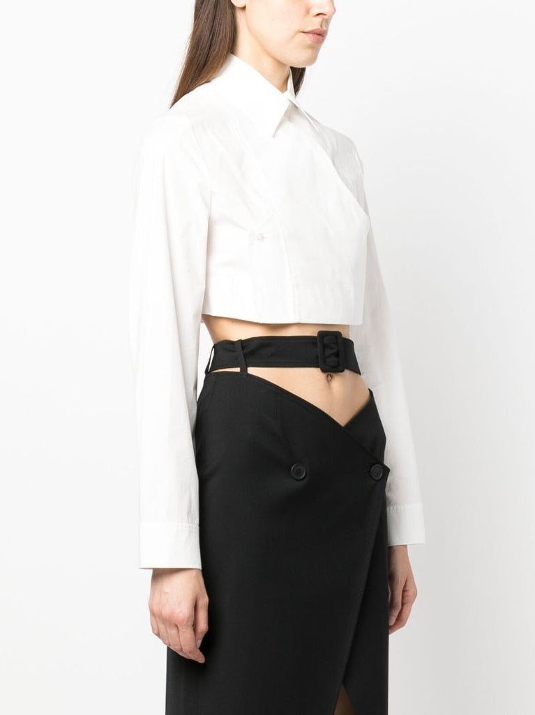 White Cropped Double-breasted Shirt