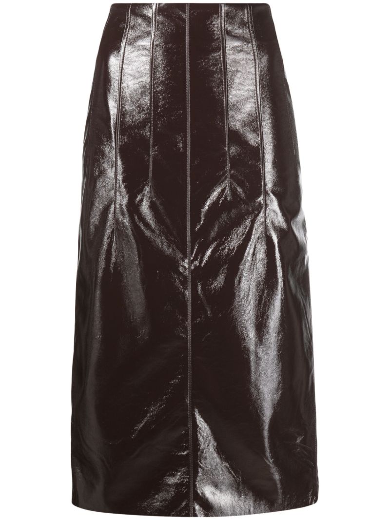 Brown Crinkle Vinyl Midi Skirt