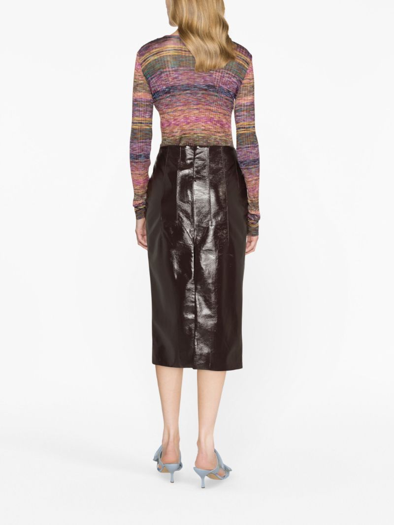 Brown Crinkle Vinyl Midi Skirt