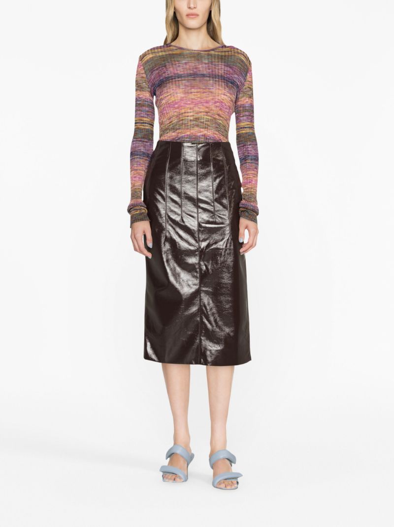 Brown Crinkle Vinyl Midi Skirt