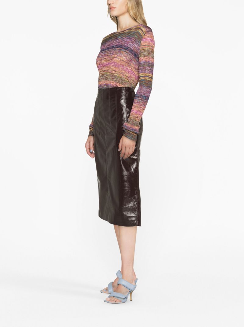 Brown Crinkle Vinyl Midi Skirt