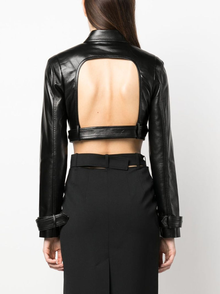 Black Cut-out Faux-leather Jacket