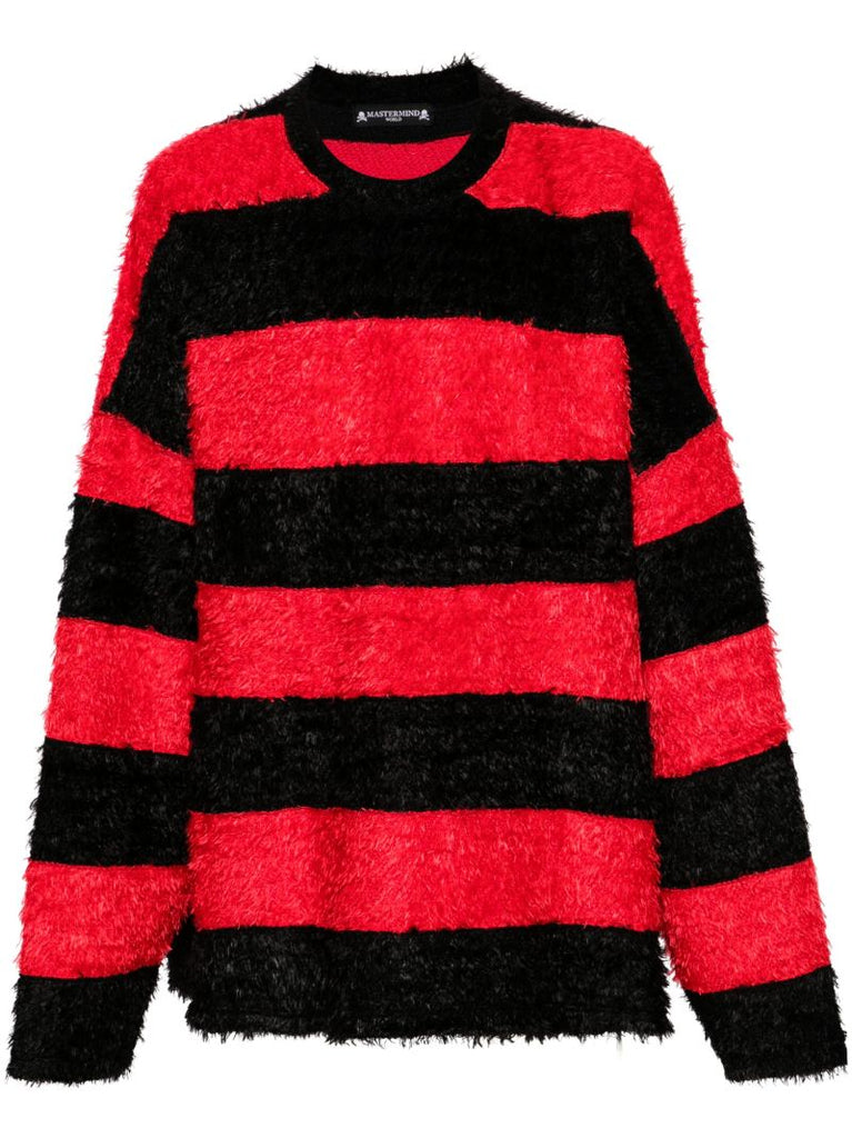 Black Skull-embroidered Striped Jumper