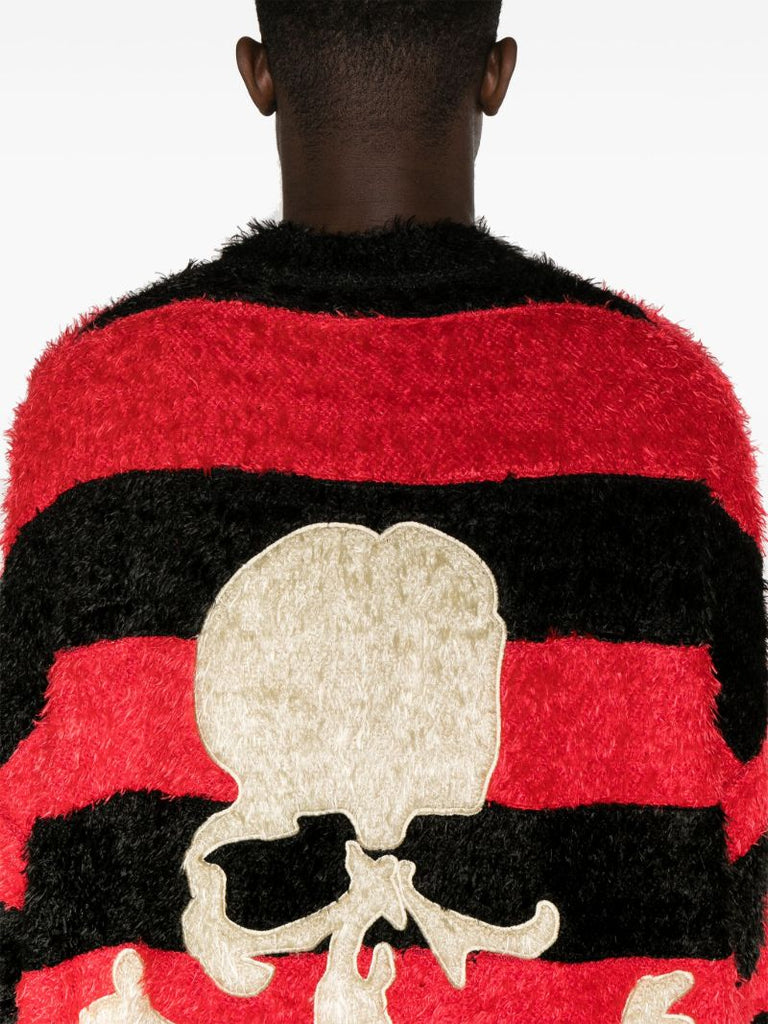Black Skull-embroidered Striped Jumper