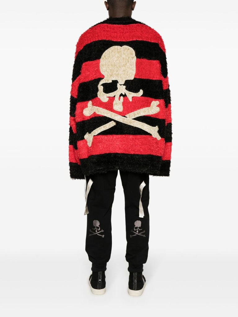 Black Skull-embroidered Striped Jumper