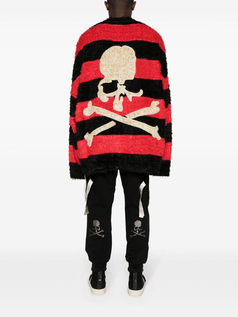 Black Skull-embroidered Striped Jumper