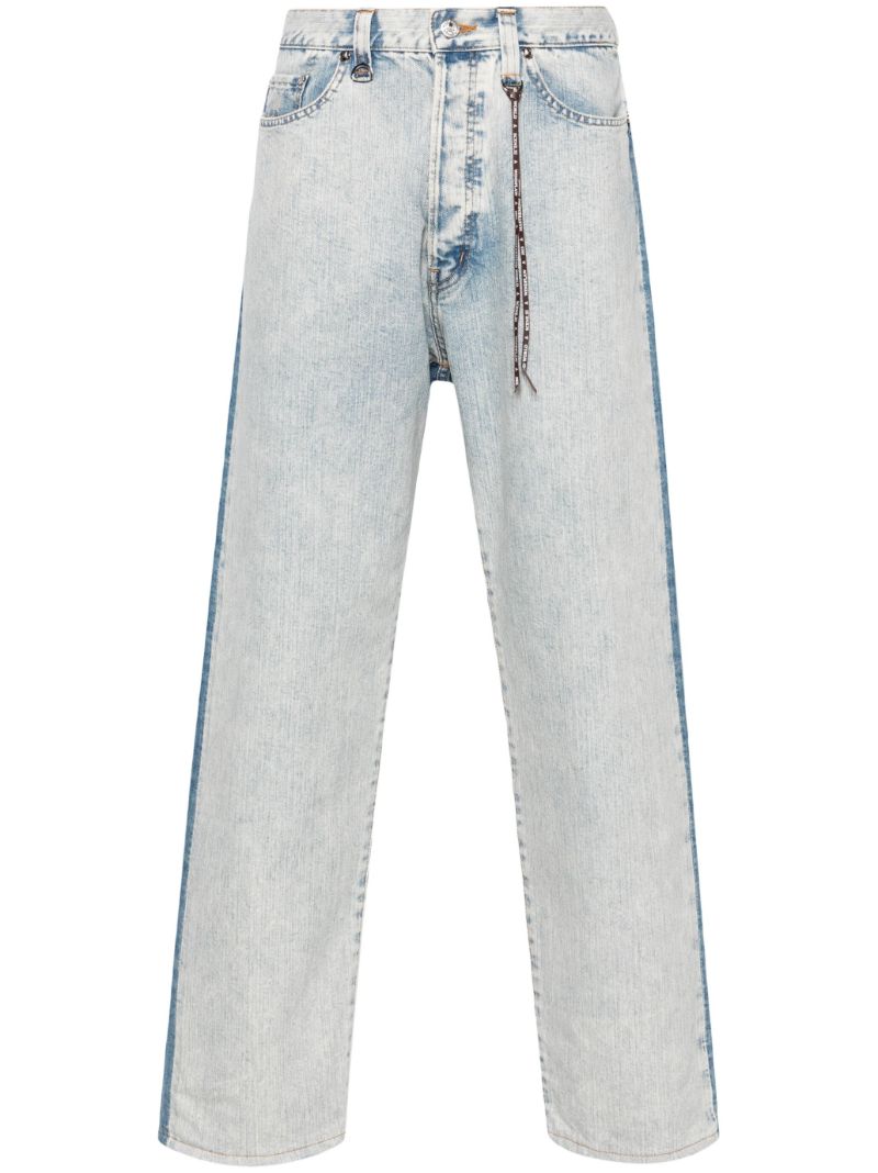 Blue Double-waist Straight-leg Jeans