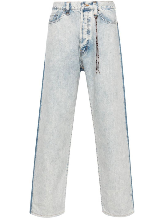 Blue Double-waist Straight-leg Jeans
