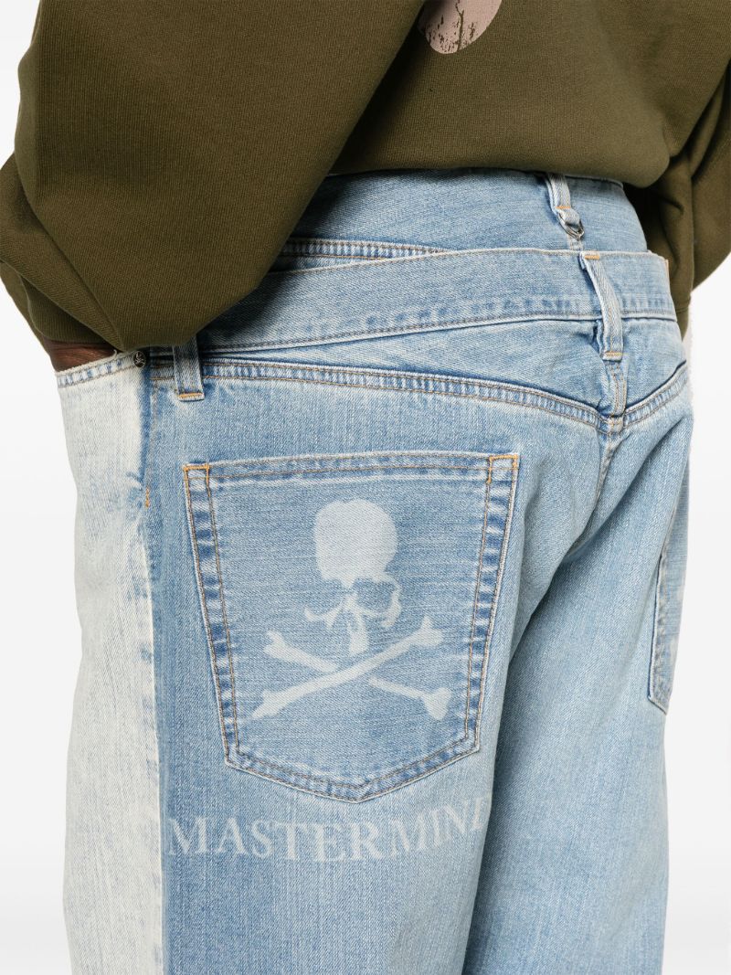 Blue Double-waist Straight-leg Jeans