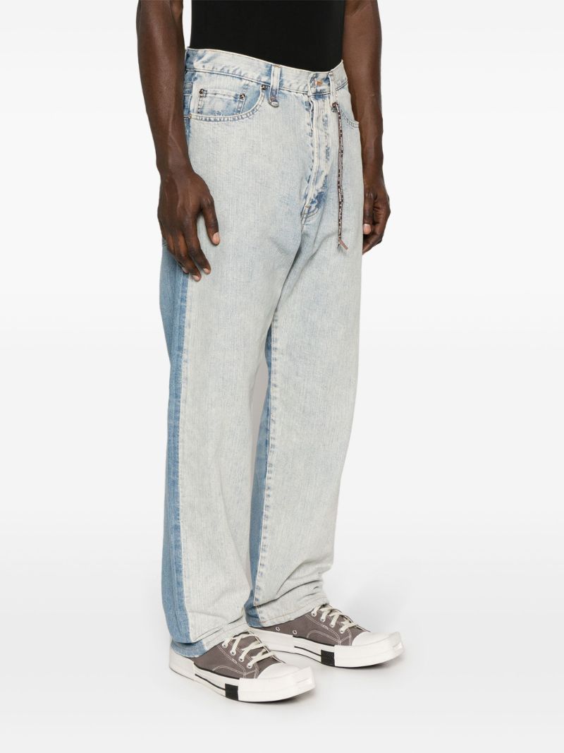 Blue Double-waist Straight-leg Jeans