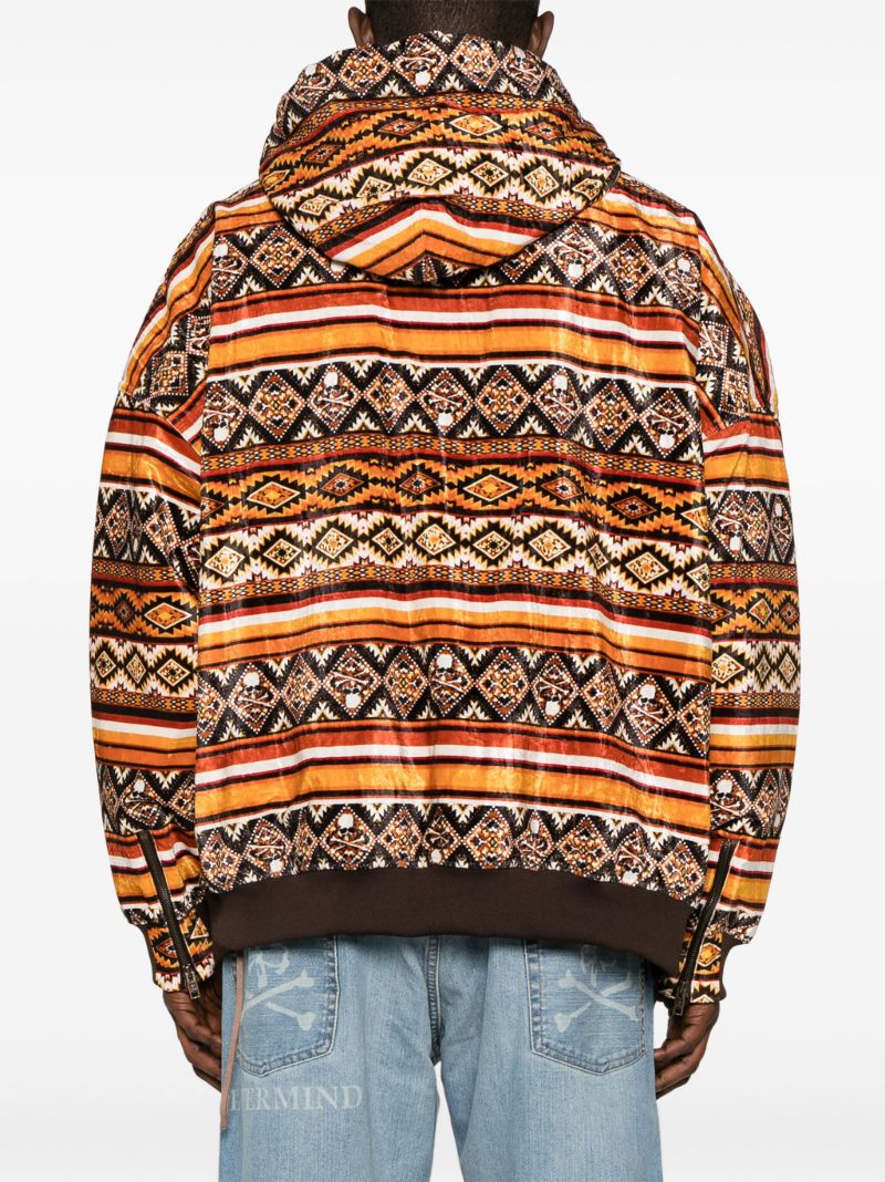 Brown Geometric-print Hooded Jacket