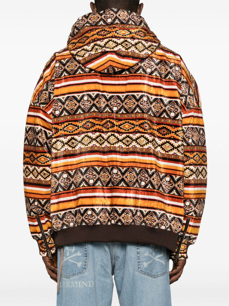 Brown Geometric-print Hooded Jacket