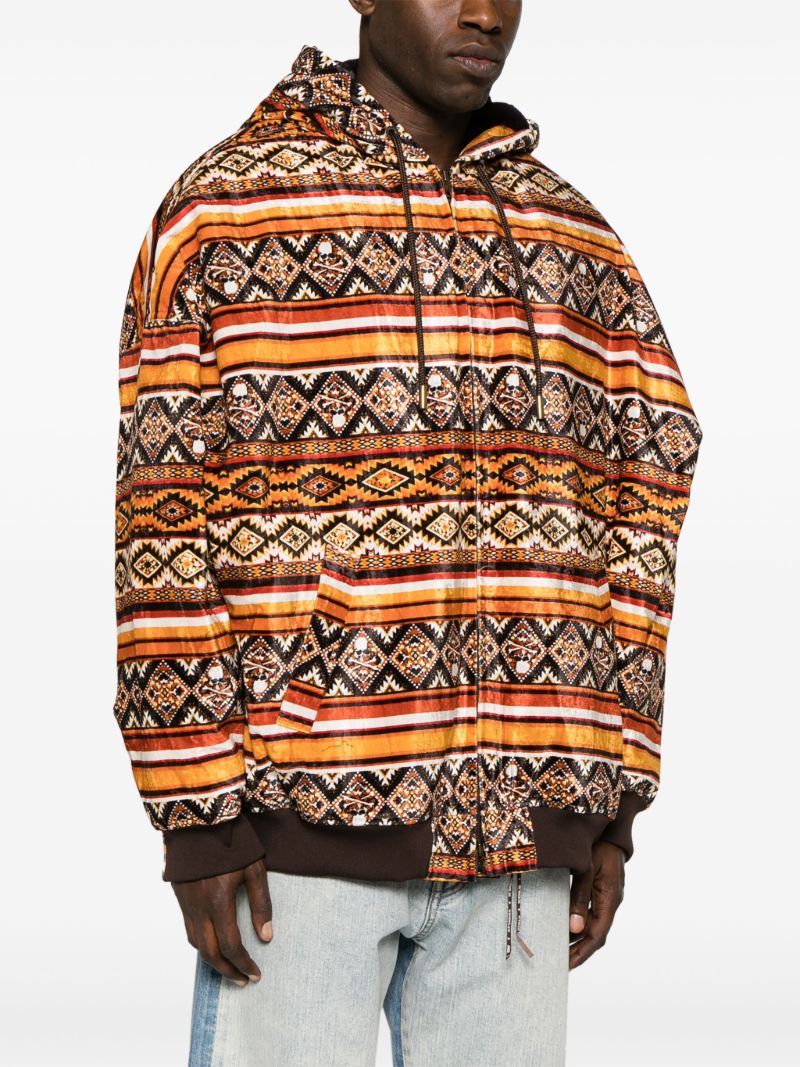 Brown Geometric-print Hooded Jacket