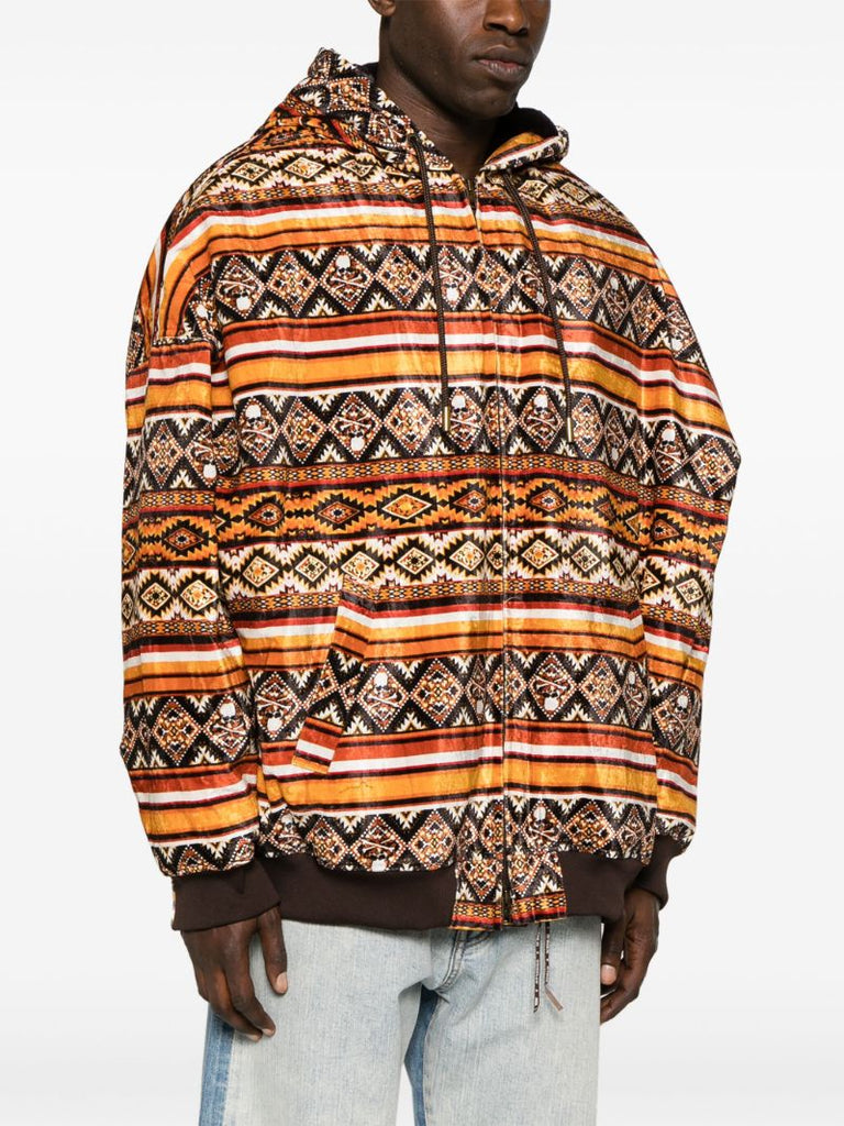 Brown Geometric-print Hooded Jacket