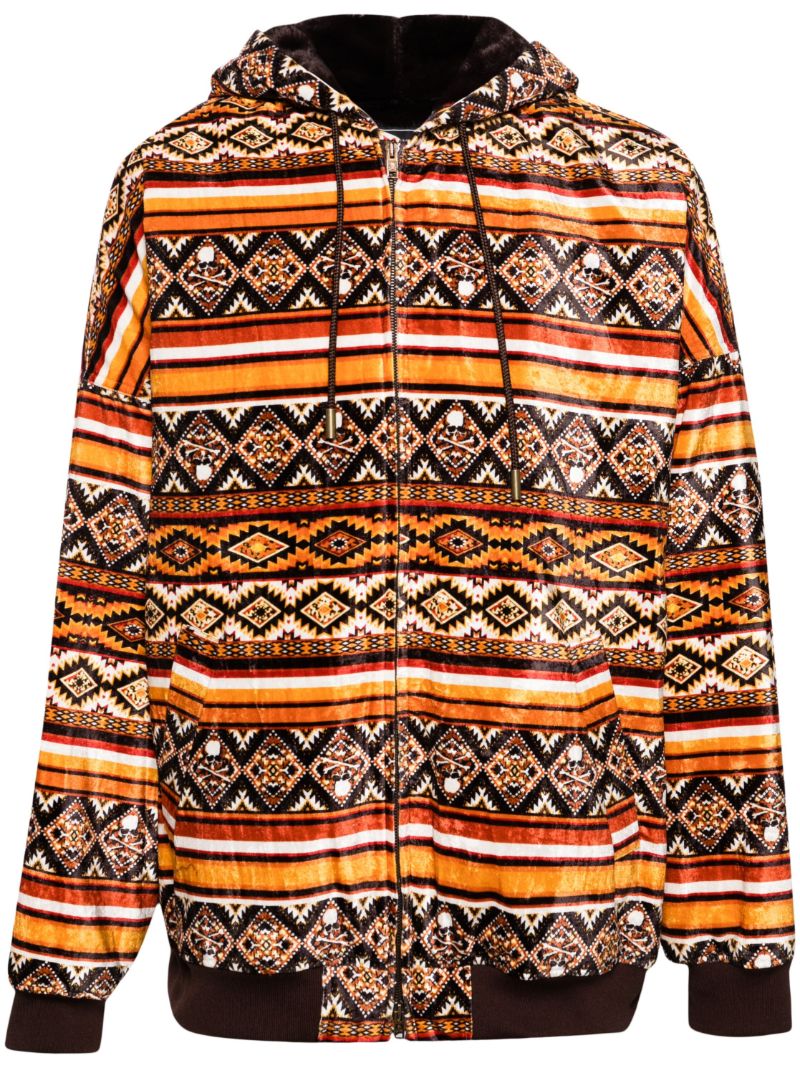 Brown Geometric-print Hooded Jacket