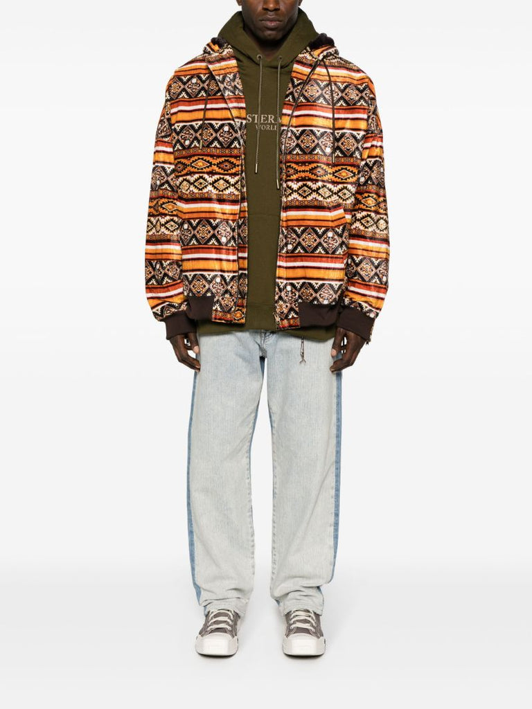 Brown Geometric-print Hooded Jacket
