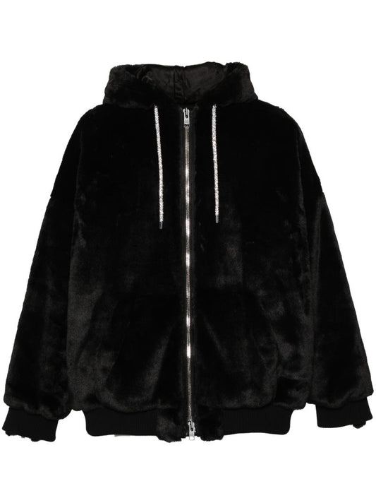 Black Faux-fur Hooded Jacket