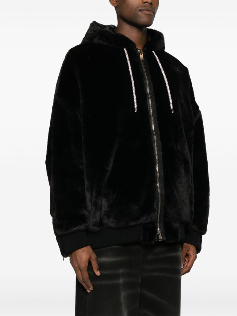Black Faux-fur Hooded Jacket