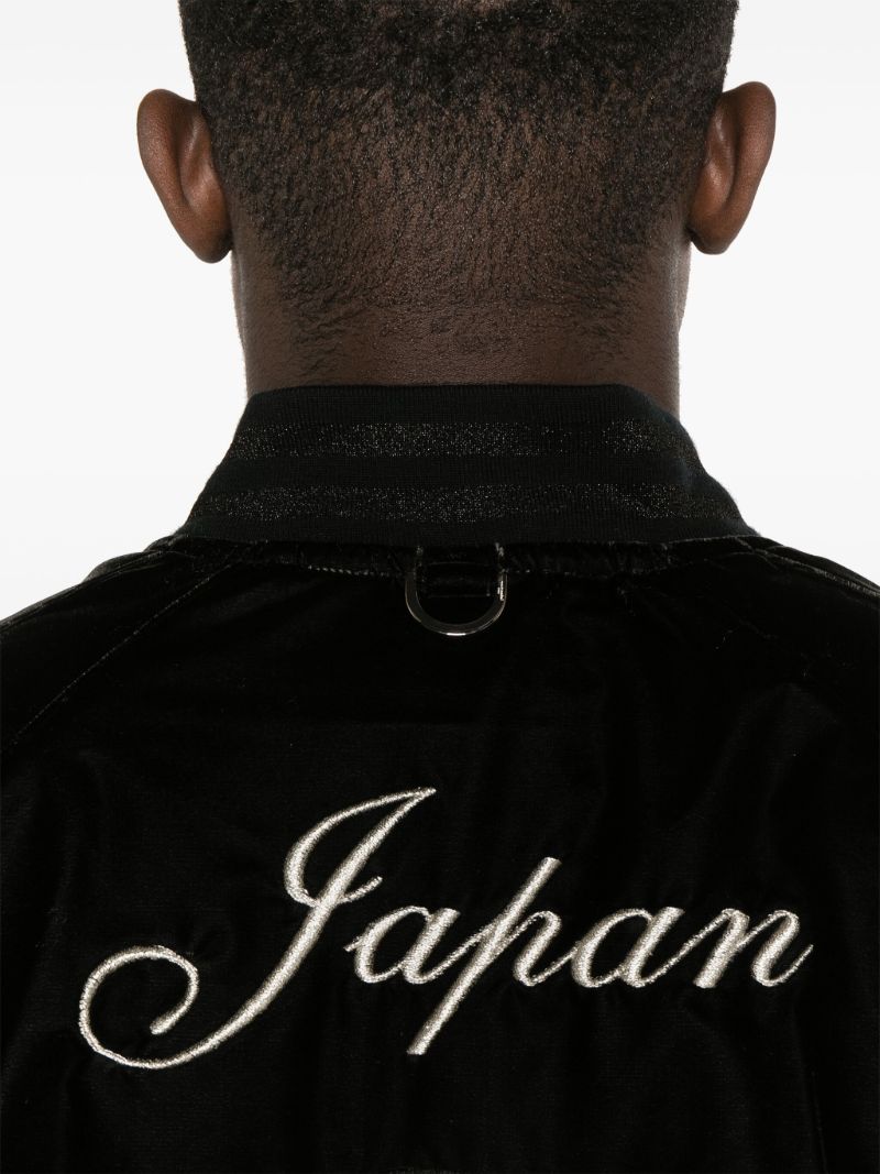 Black Skull-embroidered Velour Bomber Jacket
