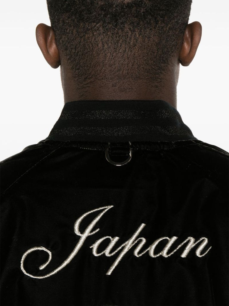 Black Skull-embroidered Velour Bomber Jacket