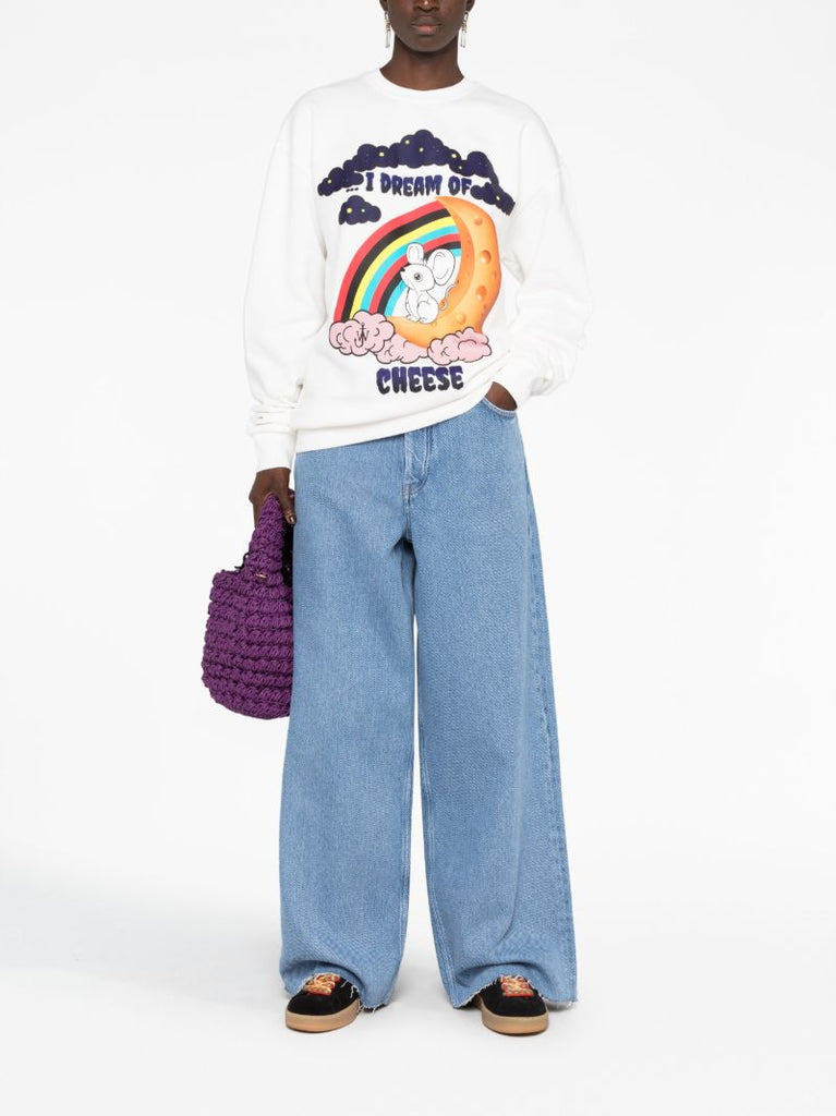 White Graphic-print Cotton Sweatshirt