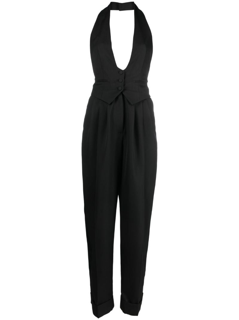 Black Halterneck Wool Jumpsuit