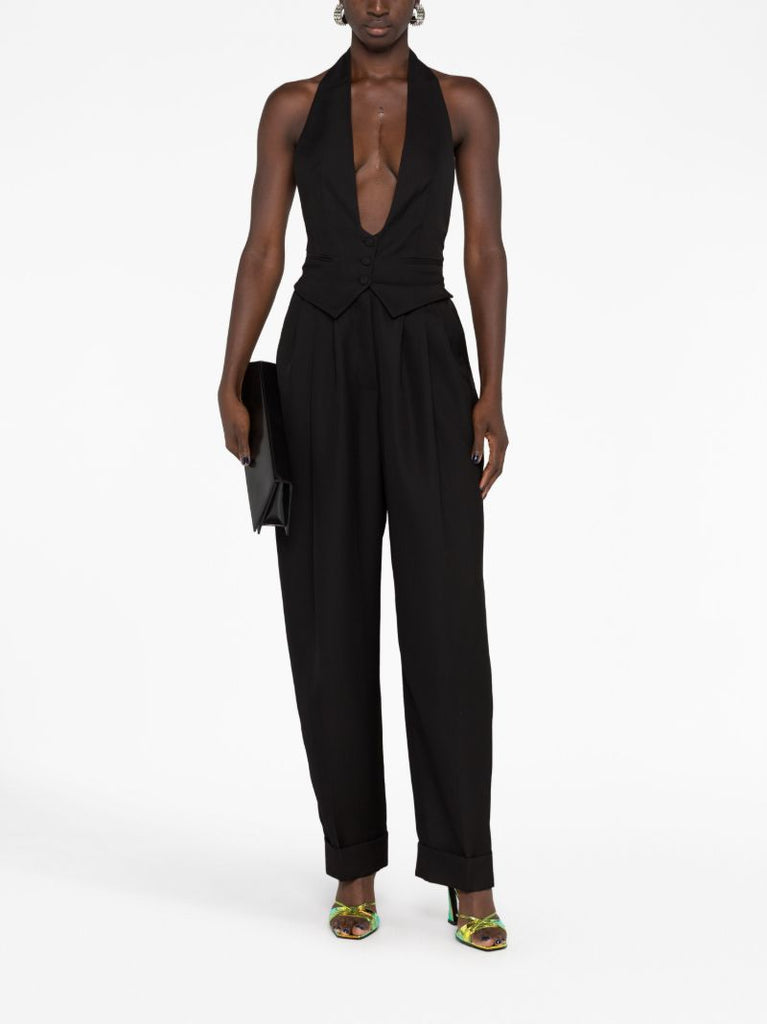 Black Halterneck Wool Jumpsuit