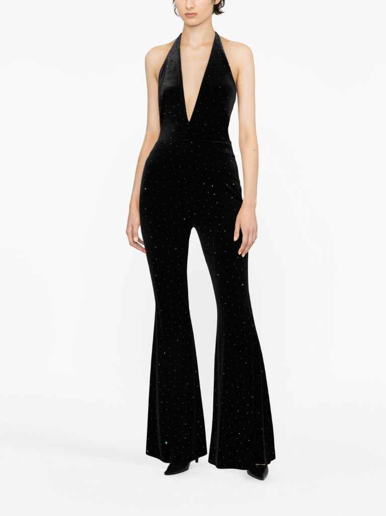 Black Crystal Velvet Halterneck Jumpsuit