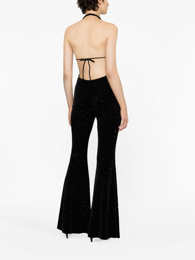 Black Crystal Velvet Halterneck Jumpsuit