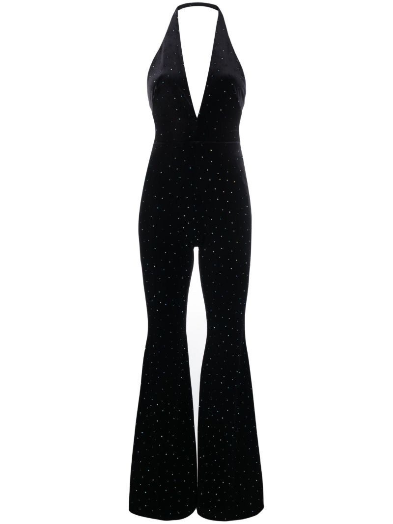 Black Crystal Velvet Halterneck Jumpsuit