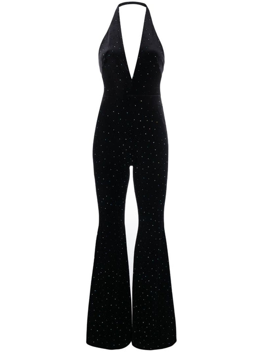 Black Crystal Velvet Halterneck Jumpsuit