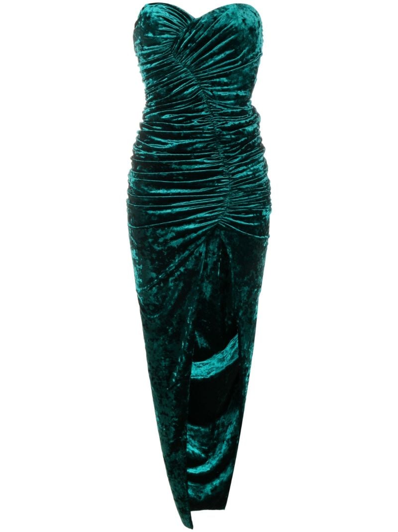 Green Ruched Velvet Dress