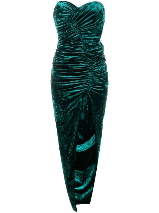 Green Ruched Velvet Dress