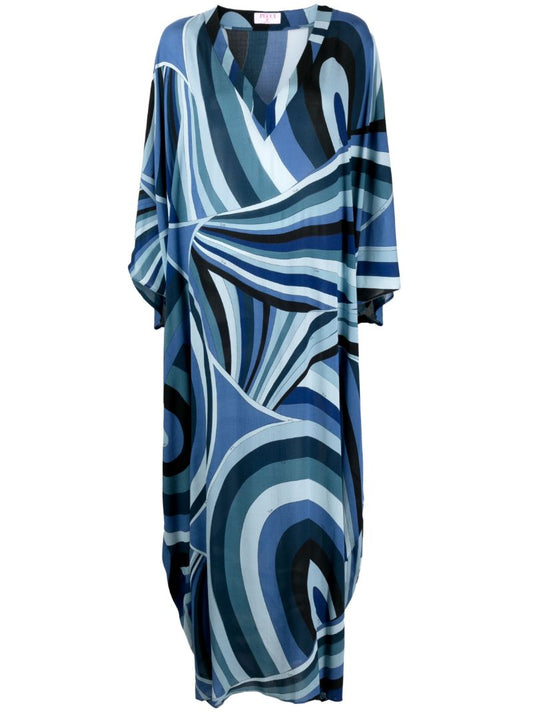 Blue Iride-print Maxi Dress